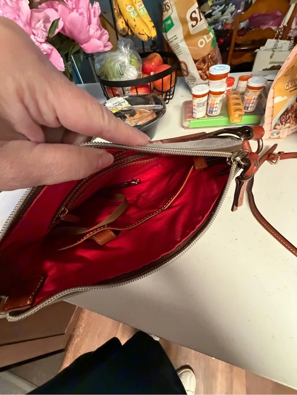 Dooney & Bourke Grayish Brown Crossbody/Shoulder Purse with Leather Trim